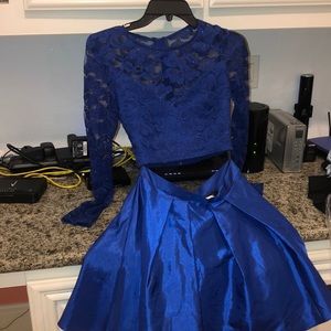 Blue Two-Piece, Long sleeve Prom/Hoco Dress